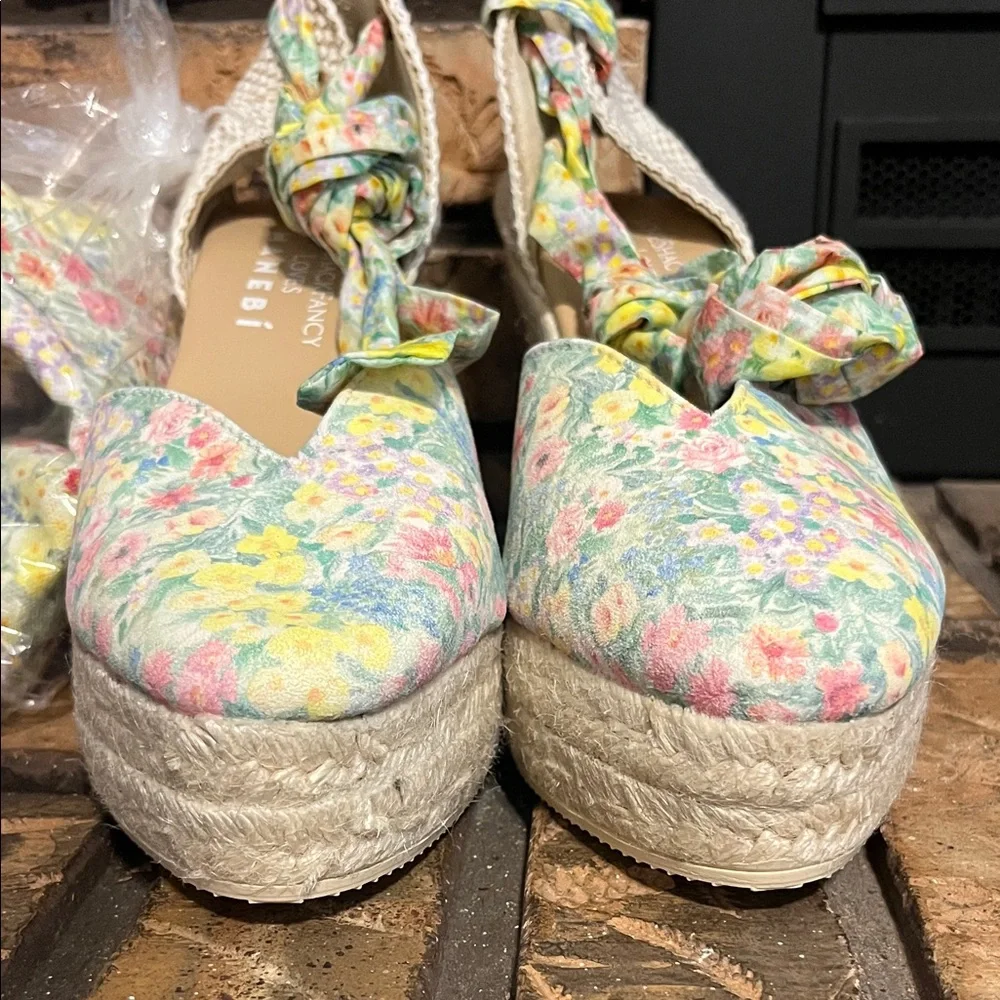 Loveshackfancy x Manebi Ankle-Tie Floral Suede Platform Espadrilles NWOT Size 40